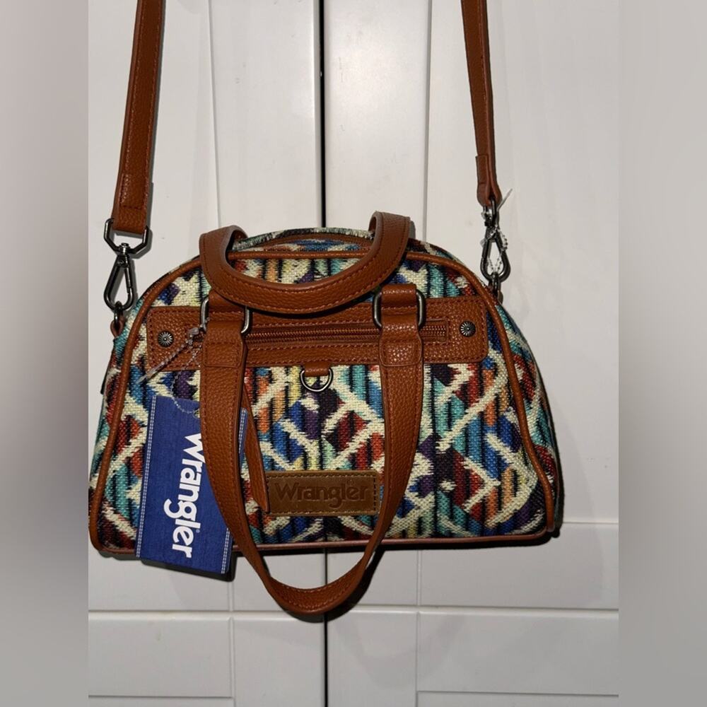 NEW WRANGLER CANVAS MULTICOLORED SOUTHWESTERN SATCHEL HANDLES & DETACHABLE STRAP - Picture 3 of 16